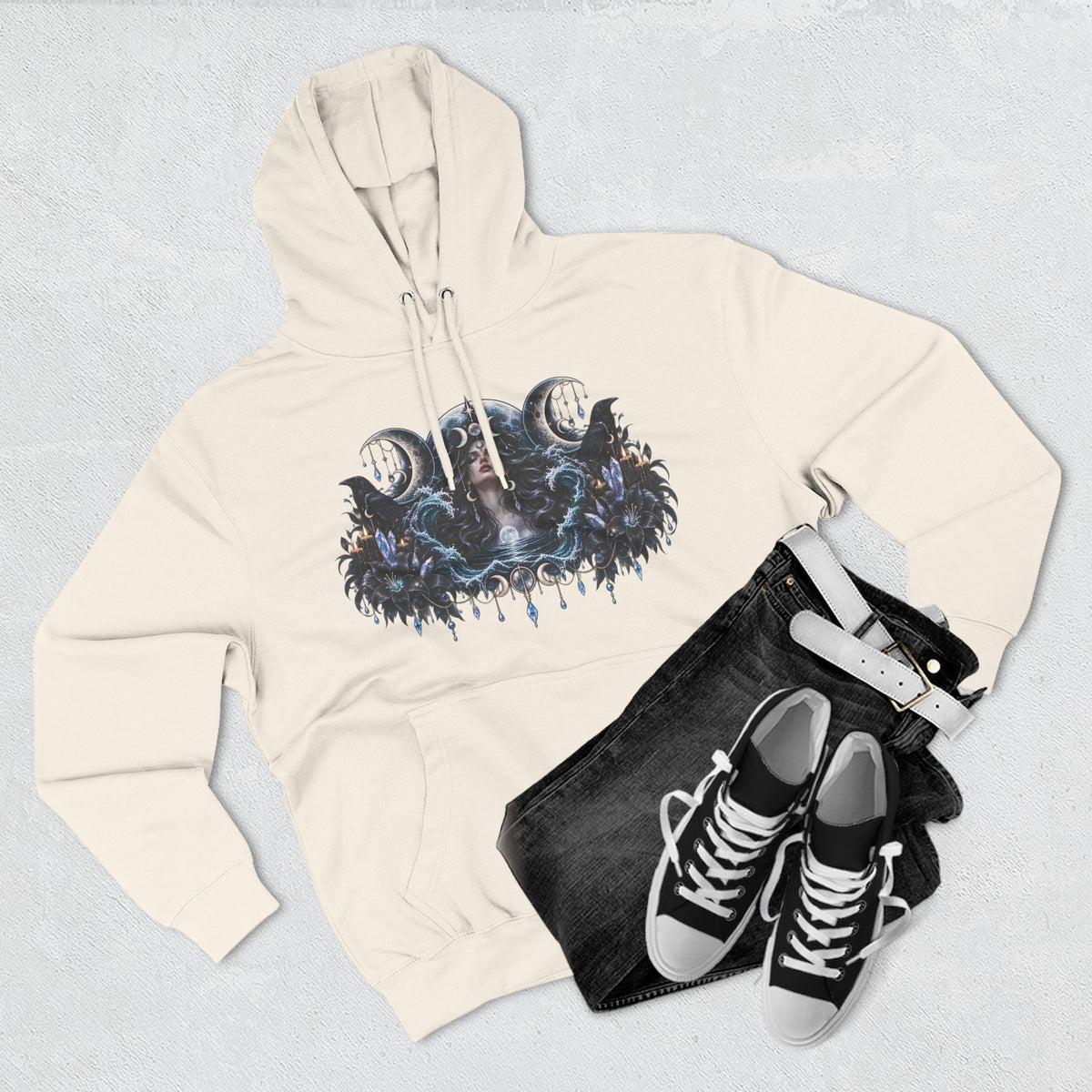 Mystical Moon Phase Celestial Fleece Hoodie