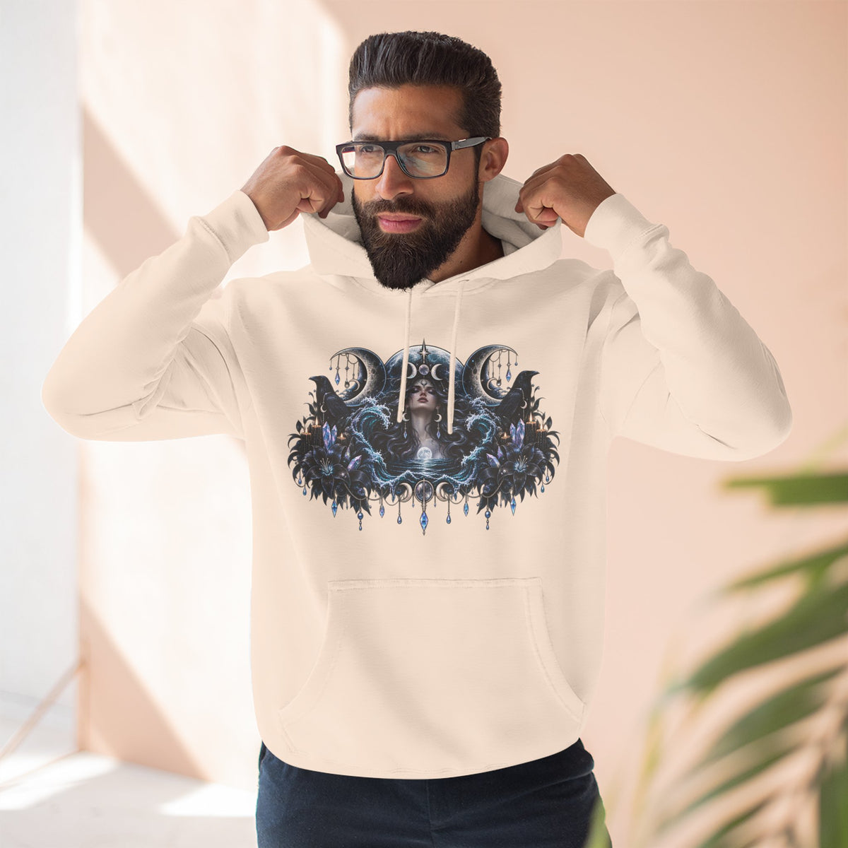 Mystical Moon Phase Celestial Fleece Hoodie